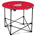 Logo Brands NCAA Ohio State Buckeyes Round Tailgating Table – Portable with Foldable Legs, 4 Cup Holders, Powder-Coated Steel, and 27.6" Surface Diameter, Team Color