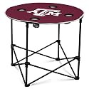 Logo Brands NCAA Texas A&M Aggies Round Tailgating Table – Portable with Foldable Legs, 4 Cup Holders, Powder-Coated Steel, and 27.6" Surface Diameter, Team Color