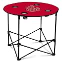 Logo Brands NCAA Utah Utes Round Tailgating Table – Portable with Foldable Legs, 4 Cup Holders, Powder-Coated Steel, and 27.6" Surface Diameter, Team Color