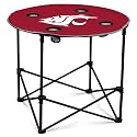 Logo Brands NCAA Washington State Cougars Round Tailgating Table – Portable with Foldable Legs, 4 Cup Holders, Powder-Coated Steel, and 27.6" Surface Diameter, Team Color
