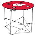 Logo Brands NCAA Wisconsin Badgers Round Tailgating Table – Portable with Foldable Legs, 4 Cup Holders, Powder-Coated Steel, and 27.6" Surface Diameter, Team Color