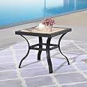 LOKATSE Home 21" Outdoor Square Patio Bistro End Table Metal Steel Legs with Ceramics Top, Black