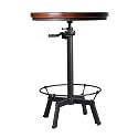 LOKKHAN Industrial Bar Table-33.5-39.4 Inch Tall-Adjustable Bar Height Pub Table-23.7 Inch Swivel Round Wood Top Metal Base-Easily Adjusts by Crank Handle