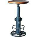 LOKKHAN Industrial Bar Table 38.6"-48.4" Height Adjustable Swivel Round Wood Tabletop 23.7" Dia, Kitchen Dining Office Coffee Bistro Pub Table (Aged Blue)