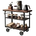 LOKKHAN Rolling Bar Cart with Handle [3 Tier] Home Kitchen Microwave Cart Island On Wheels, Mobile Serving Cart Beverage Cart, Coffee Station (Metal/Wood, Industrial Black/Rustic Brown)