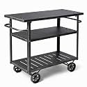 LOKKHAN Rolling Bar Cart with Handle [3 Tier] Home Kitchen Microwave Cart Island On Wheels, Mobile Serving Cart Beverage Cart, Coffee Station (Metal/Wood, Industrial Black)