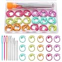 Lokunn 50 Pcs Metal Crochet Stitch Markers, 5 Colors Crochet Marker Ring