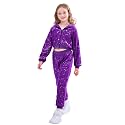LOLANTA 2Pcs Girls Dance Outfits Cropped Sequin Jacket Pants Set, Kids Hip Hop Dance Costumes for 80s 90s Party 5-15 Years