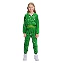 LOLANTA 2Pcs Girls Dance Outfits Cropped Sequin Jacket Pants Set, Kids Hip Hop Dance Costumes for 80s 90s Party 5-15 Years