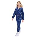 LOLANTA 2Pcs Girls Dance Outfits Cropped Sequin Jacket Pants Set, Kids Hip Hop Dance Costumes for 80s 90s Party 5-15 Years