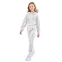 LOLANTA 2Pcs Girls Dance Outfits Cropped Sequin Jacket Pants Set, Kids Hip Hop Dance Costumes for 80s 90s Party 5-15 Years