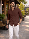 Lolark Men Solid Casual Brown Shirt