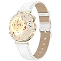 Loluka Smart Watch for Women, White Reloj Inteligente para Mujer for Android iOS with Answer/Make Calls/Pedometer/Sleep Monitor Round Elegant Smartwatch Leather