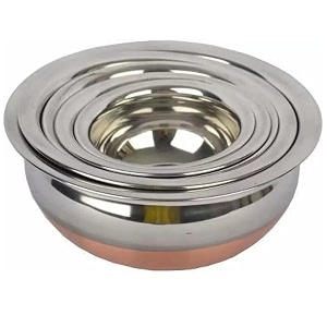 lolykitch set of 5 copper bottom stainless steel handi cookware set with lids - capacity 05l 075l 1l 15l 2l - mirror finish cook and serve pots for gas stove