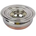 LolyKitch Set of 5 Copper Bottom Stainless Steel Handi Cookware Set with Lids - (Capacity: 0.5L, 0.75L, 1L, 1.5L, 2L) - Mirror Finish Cook and Serve Pots for Gas Stove