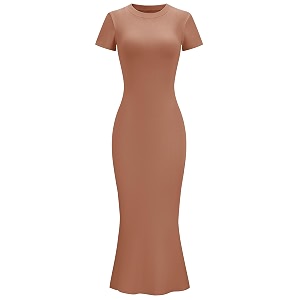 LOMON Women Fishtail Hem Ribbed Maxi Dresses