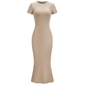 LOMON Women Fishtail Hem Ribbed Maxi Dresses