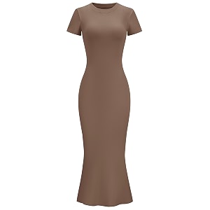 LOMON Women Fishtail Hem Ribbed Maxi Dresses