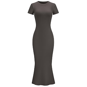 LOMON Women Fishtail Hem Ribbed Maxi Dresses