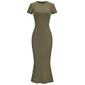 LOMON Women Fishtail Hem Ribbed Maxi Dresses
