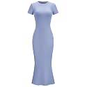 LOMON Women Fishtail Hem Ribbed Maxi Dresses