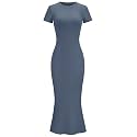 LOMON Women Fishtail Hem Ribbed Maxi Dresses