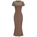 LOMON Women Fishtail Hem Ribbed Maxi Dresses