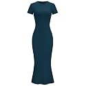 LOMON Women Fishtail Hem Ribbed Maxi Dresses