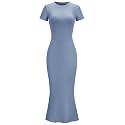 LOMON Women Fishtail Hem Ribbed Maxi Dresses