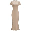 LOMON Women Fishtail Hem Ribbed Maxi Dresses