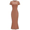 LOMON Women Fishtail Hem Ribbed Maxi Dresses