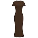 LOMON Women Fishtail Hem Ribbed Maxi Dresses