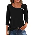 LOMON Womens 3/4 Length Sleeve T Shirts Asymmetrical Neck Tops Business Blouses for Women Fashion 2026