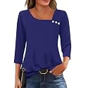 LOMON Womens 3/4 Length Sleeve T Shirts Asymmetrical Neck Tops Business Blouses for Women Fashion 2026