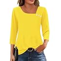 LOMON Womens 3/4 Length Sleeve T Shirts Asymmetrical Neck Tops Business Blouses for Women Fashion 2026