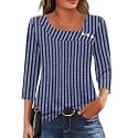 LOMON Womens 3/4 Length Sleeve T Shirts Asymmetrical Neck Tops Business Blouses for Women Fashion 2026