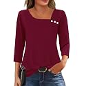 LOMON Womens 3/4 Length Sleeve T Shirts Asymmetrical Neck Tops Business Blouses for Women Fashion 2026