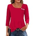 LOMON Womens 3/4 Length Sleeve T Shirts Asymmetrical Neck Tops Business Blouses for Women Fashion 2026