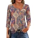 LOMON Womens 3/4 Length Sleeve T Shirts Asymmetrical Neck Tops Business Blouses for Women Fashion 2026
