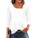 LOMON Womens 3/4 Length Sleeve T Shirts Asymmetrical Neck Tops Business Blouses for Women Fashion 2026