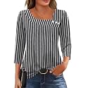 LOMON Womens 3/4 Length Sleeve T Shirts Asymmetrical Neck Tops Business Blouses for Women Fashion 2026