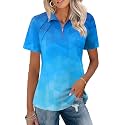 LOMON Womens Golf Polo Shirt Summer Short Sleeve Quarter Zip Outfit