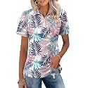 LOMON Womens Golf Polo Shirt Summer Short Sleeve Quarter Zip Outfit