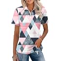 LOMON Womens Golf Polo Shirt Summer Short Sleeve Quarter Zip Outfit