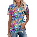 LOMON Womens Golf Polo Shirt Summer Short Sleeve Quarter Zip Outfit