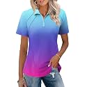 LOMON Womens Golf Polo Shirt Summer Short Sleeve Quarter Zip Outfit