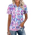 LOMON Womens Golf Polo Shirt Summer Short Sleeve Quarter Zip Outfit