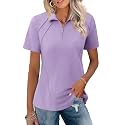 LOMON Womens Golf Polo Shirt Summer Short Sleeve Quarter Zip Outfit