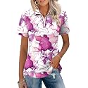 LOMON Womens Golf Polo Shirt Summer Short Sleeve Quarter Zip Outfit