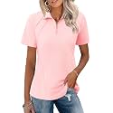 LOMON Womens Golf Polo Shirt Summer Short Sleeve Quarter Zip Outfit